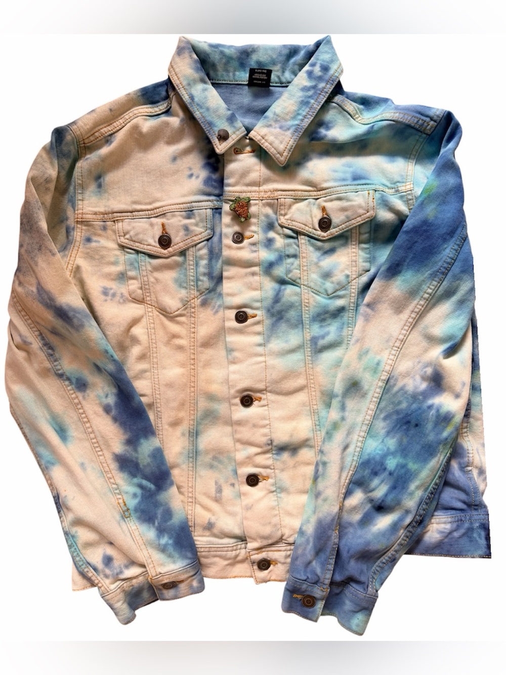 Tie-Dye Blue & Cream Denim Jacket - women / men Casual Coat